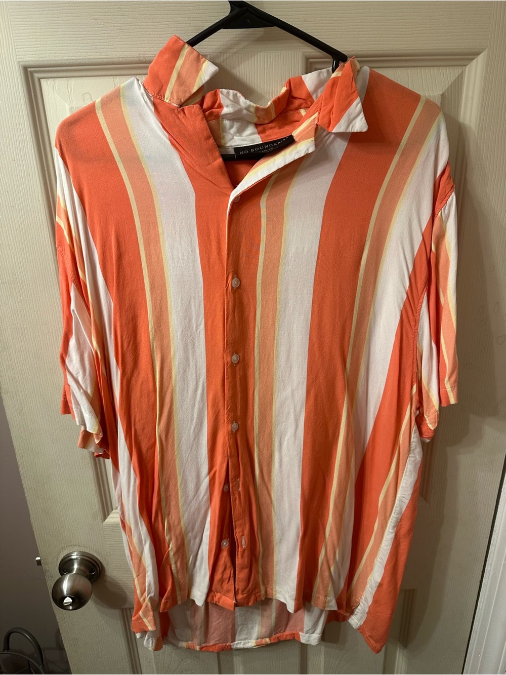 No Boundaries Orange and White Striped Short-Sleeve Button-Down Shirt